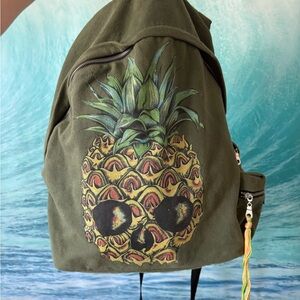 Lauren Moshi Olive Green Pineapple Skull Backpack